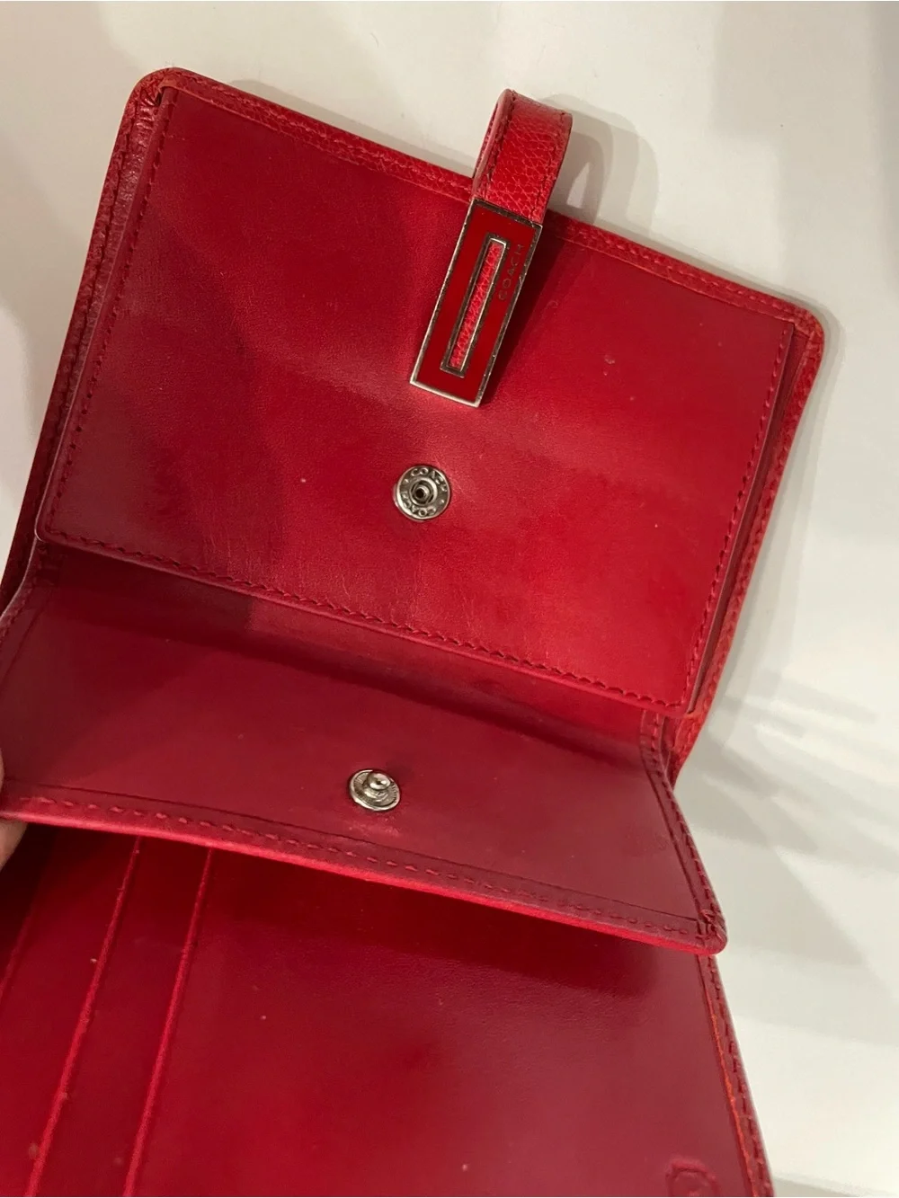 Coach vintage y2k Red Leather Compact Wallet euc comps $175 and up clean